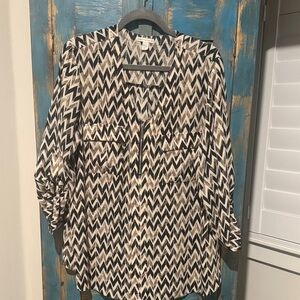 Cato Black and White Zigzag Button Down Shirt